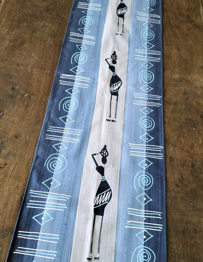 Hand Painted table runner Masai Indigo