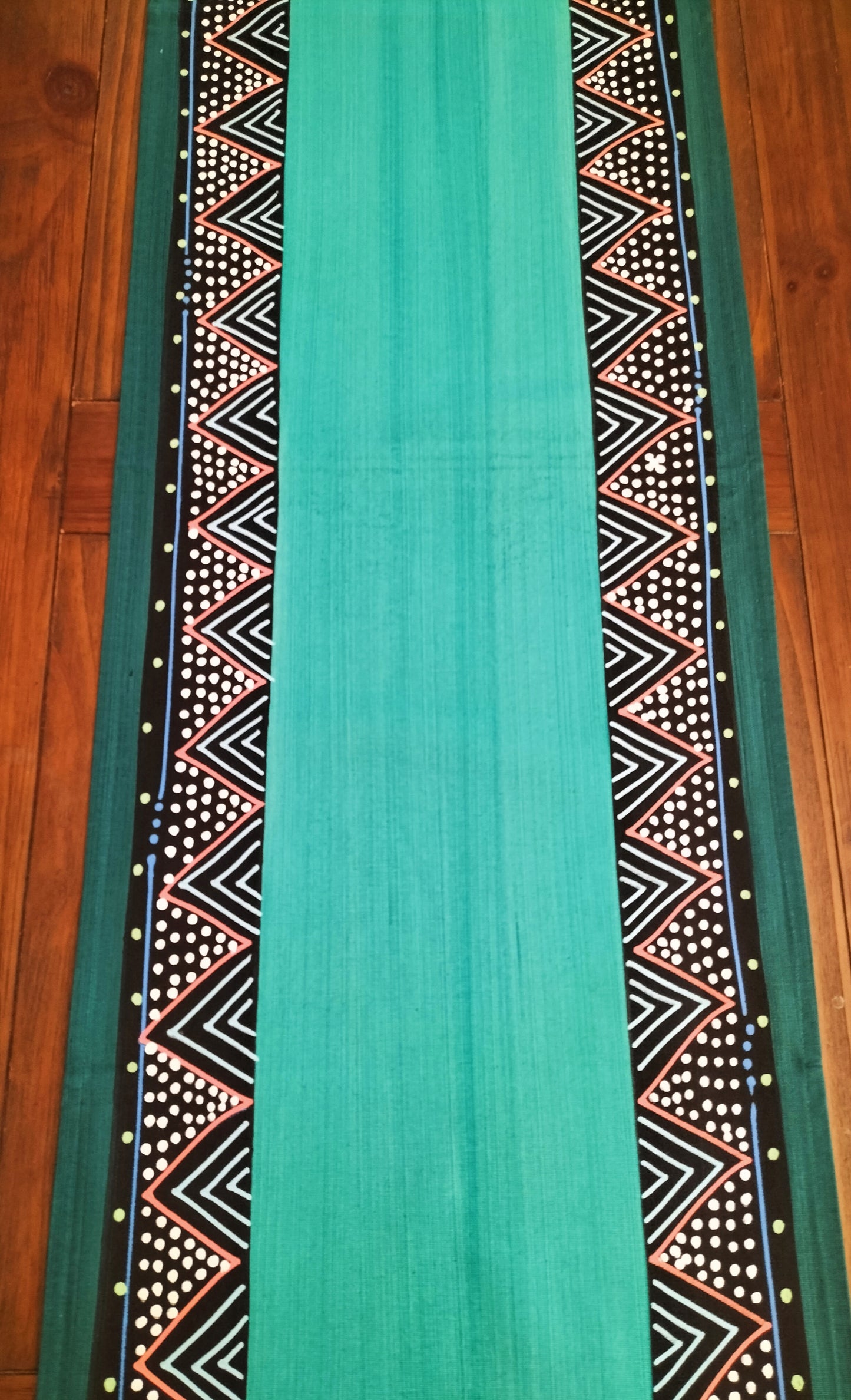 Hand painted  turquoise green table runner