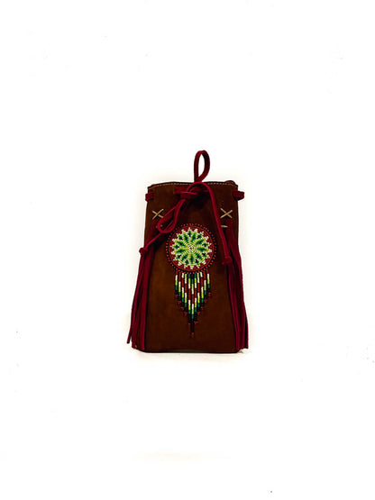 Floral hand embroidered leather suede handbag Wara range.