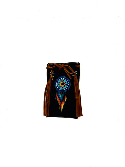 Floral hand embroidered leather suede handbag Wara range.