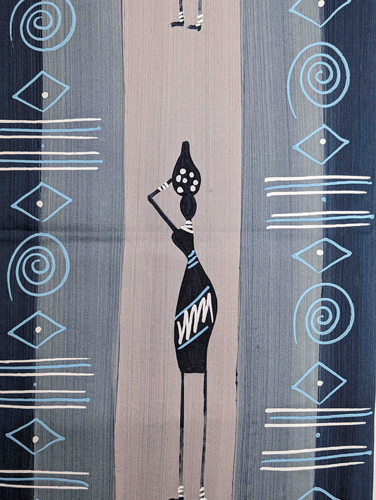 Hand Painted table runner Masai Indigo