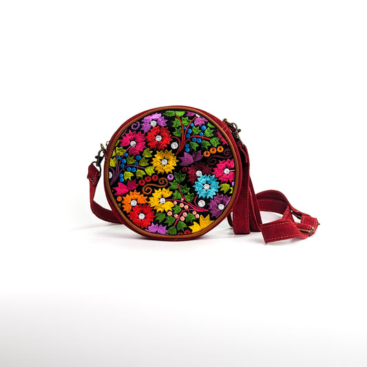 Floral hand embroidered leather suede handbag Sisa range.