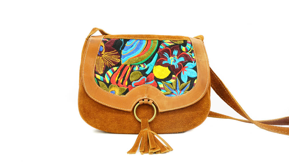 Beautiful floral embroidery Light Brown Cross Body Bag