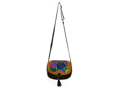 Floral hand embroidered leather suede handbag  Asiri range.