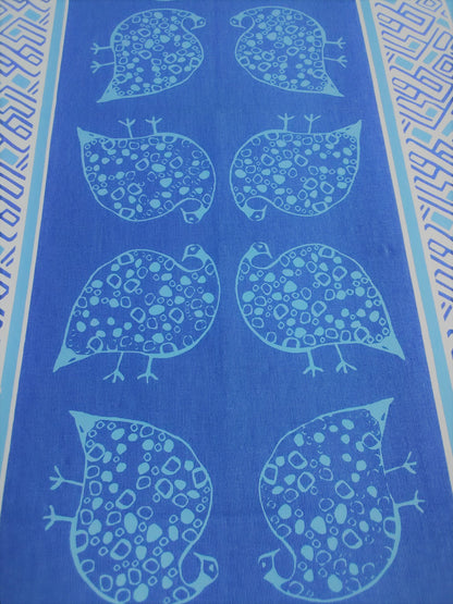 Blue hand painted table runner guinea fowl design