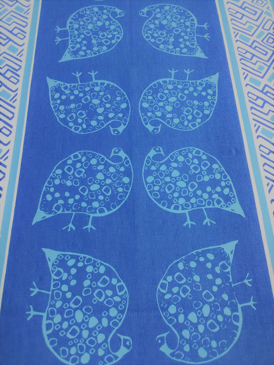 Blue hand painted table runner guinea fowl design